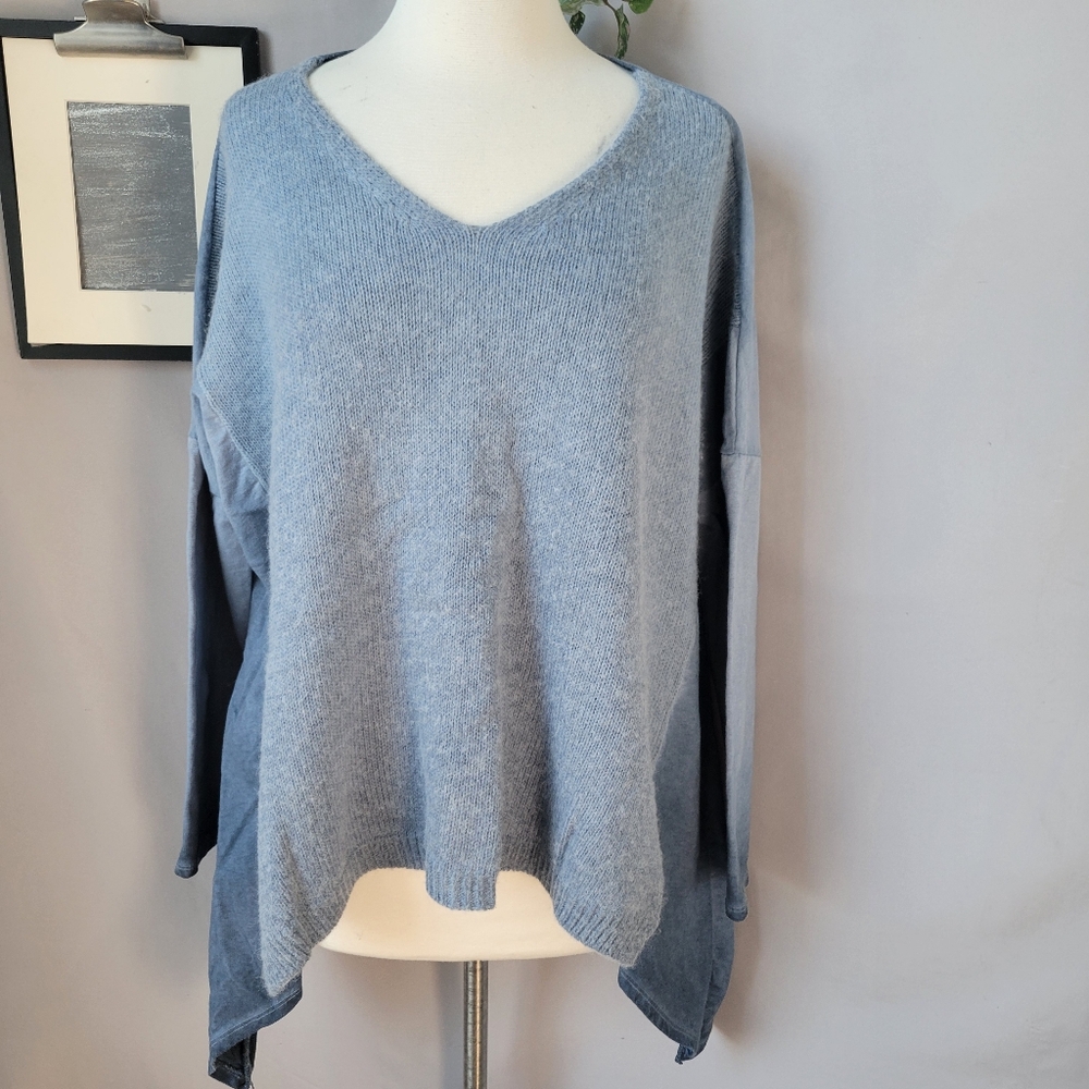 Tempo‎ Paris V Neck Mohair Blend Pullover Sweater Blue S M